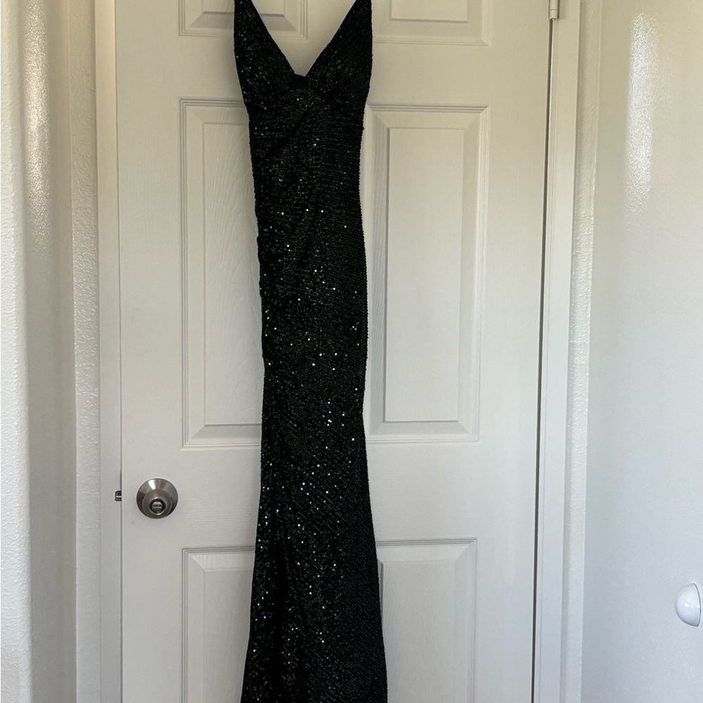Elegant Dark Green Sequin Evening Gown